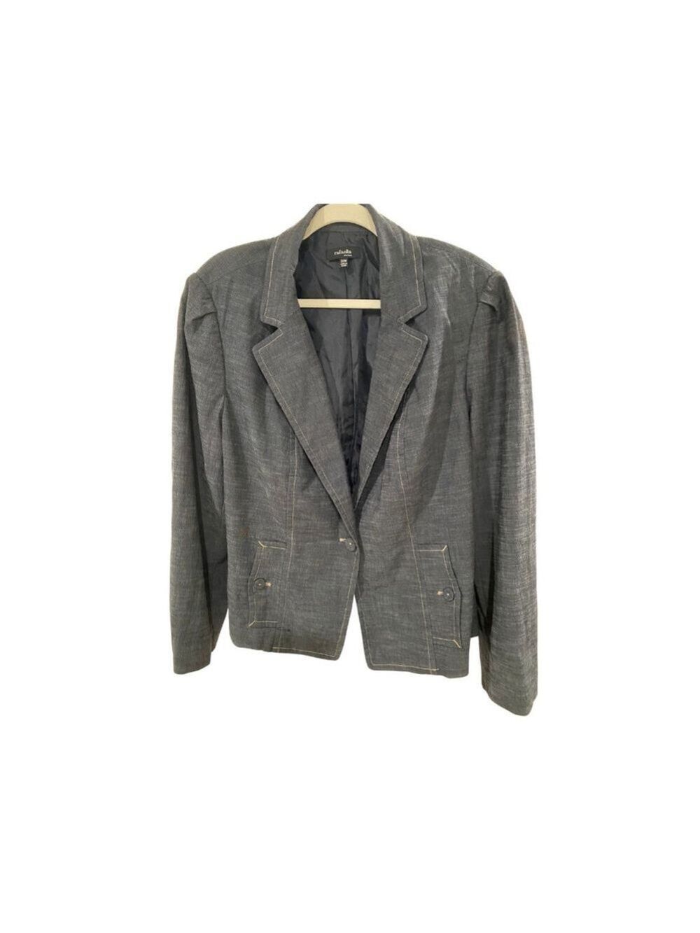 Rafaella Woman Indigo Blue One Button Blazer with Contrast Stitching - Size 20W